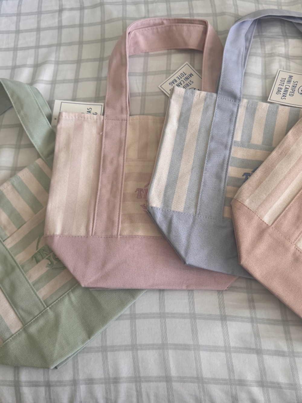 🆕🩵🩷💜🤎 Trader Joes Pastel Striped Mini Tote 4 Color Set